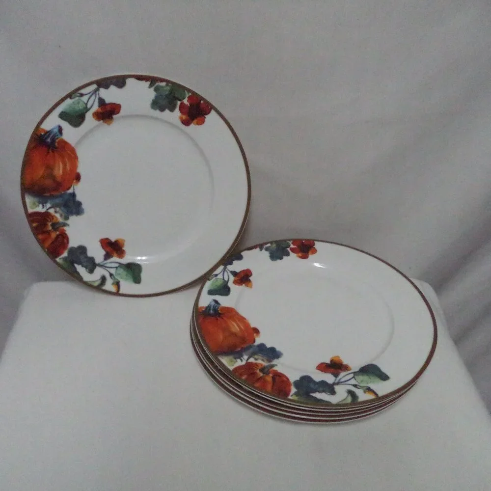 Ciroa Pumpkin Autumn Fall Thanksgiving Holiday Dinner Plate Set 6 Porcelain 11